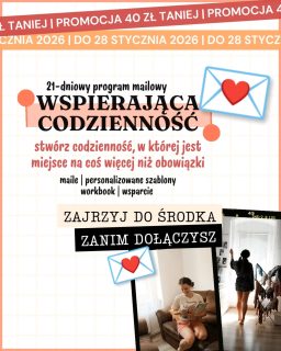 📍Sprzątanie, gotowanie czy zakupy to never-ending story. Zawsze będą. Ale możesz je sobie ułatwiMożesz:😌 czuć spokój na myśl o obowiązkach, bo wiesz, że się z nimi wyrobisz😌 mieć więcej czasu dla siebie (bo mniej go spędzasz z mopem czy w kuchni)😌 czuć satysfakcję, bo w końcu ogarniasz codzienność (i robisz to na własnych zasadach)Dołącz do 🏡 WSPIERAJĄCEJ CODZIENNOŚCI i za 21 dni odetchnij z ulgą 🥰Skomentuj 21 po szczegóły 📝__A jeśli się jeszcze nie znamy, to hej! Jestem Klaudia Jaroszewska-Kotradii i opowiadam o tym, jak złapać równowagę w życiu. Pokazuje swoje sposoby na ogarnięcie trudnej rzeczywistości (endometrioza, dziecko w spektrum autyzmu i nie tylko).📝 Uczę wspierającego planowania, czyli takiego, w którym jesteś człowiekiem i tak też siebie traktujesz, czyli najpierw rozmawiasz sama ze sobą, a dopiero potem planujesz 🧡 bez ciągłego podkręcania produktywnościTego potrzebujesz? Zaobserwuj ➡️ @zaplanuj.rownowage