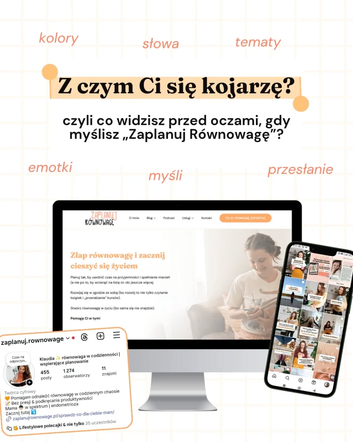 Dziś pytanie do Ciebie: z czym mnie kojarzysz? O czym myślisz, gdy widzisz ✨ Zaplanuj Równowagę ✨Możesz pisać o wszystkim – kolorach, słowach, powiedzeniach, treściach, tematach, emotkach, myślach, przesłaniach – o czym tylko chcesz. Dziś ja jestem cicho, a Tobie oddaję głos 🎙️__ A jeśli się jeszcze nie znamy, to hej! Jestem Klaudia Jaroszewska-Kotradii i opowiadam o tym, jak złapać równowagę w życiu. Pokazuje swoje sposoby na ogarnięcie trudnej rzeczywistości (endometrioza, dziecko w spektrum autyzmu i nie tylko). 📝 Uczę wspierającego planowania, czyli takiego, w którym jesteś człowiekiem i tak też siebie traktujesz, czyli najpierw rozmawiasz sama ze sobą, a dopiero potem planujesz 🧡 bez ciągłego podkręcania produktywności Tego potrzebujesz? Zaobserwuj ➡️ @zaplanuj.rownowage